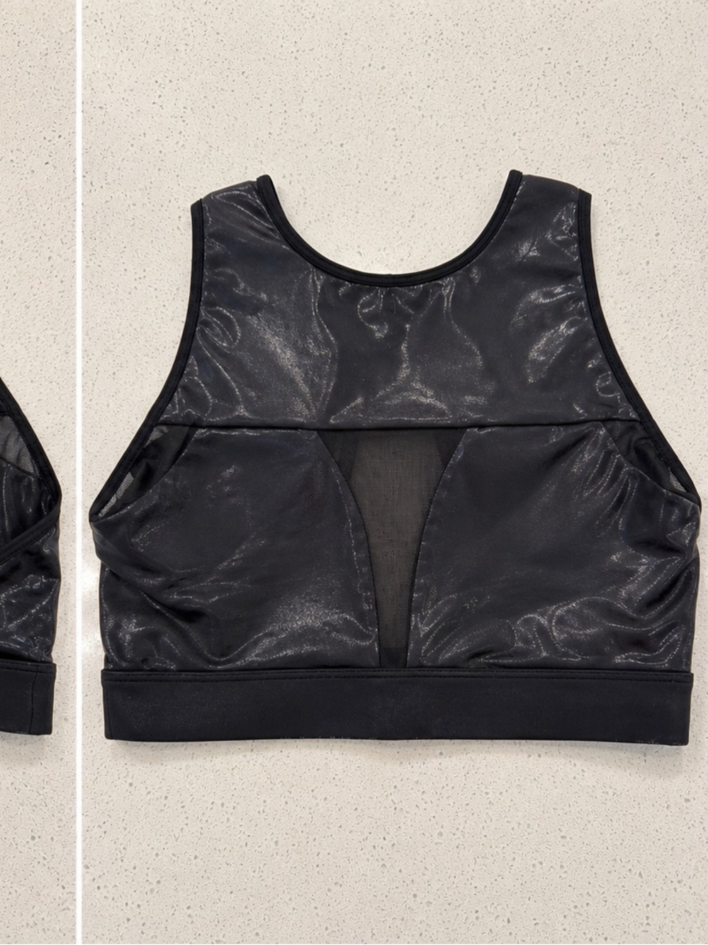 Chestee Black Faux Leather Mesh Sports Bra Size 12